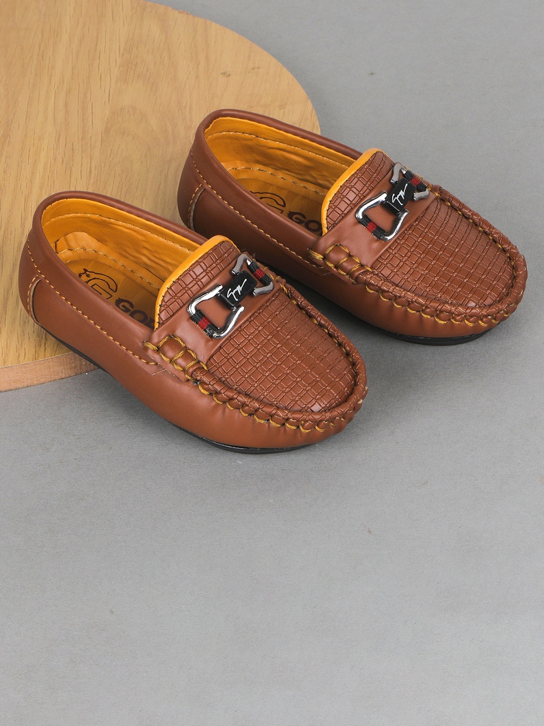 

FEETWELL SHOES Boys Tan Textured Loafers