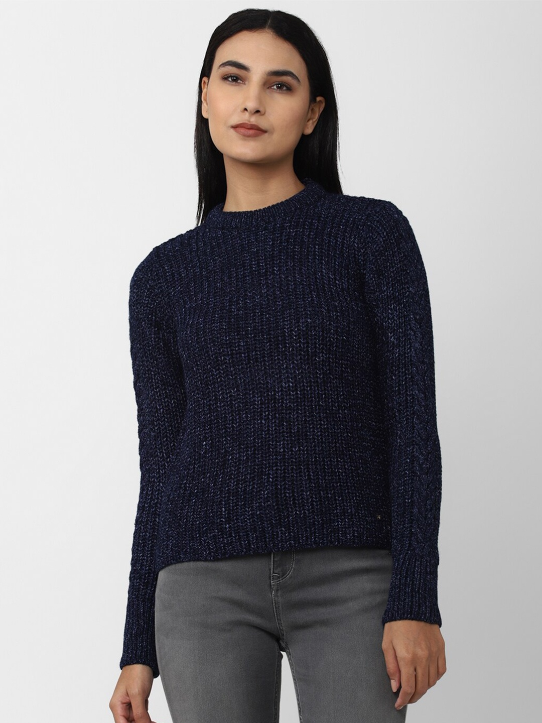 

Van Heusen Woman Navy Blue Ribbed Pullover Pure Cotton Sweater