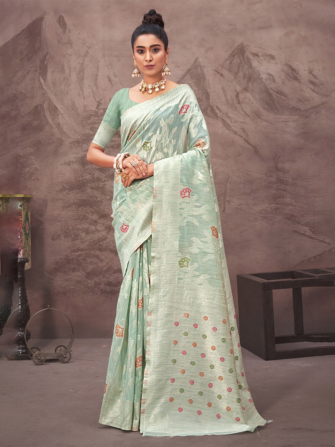 

SANGAM PRINTS Woven Design Zari Saree, Blue