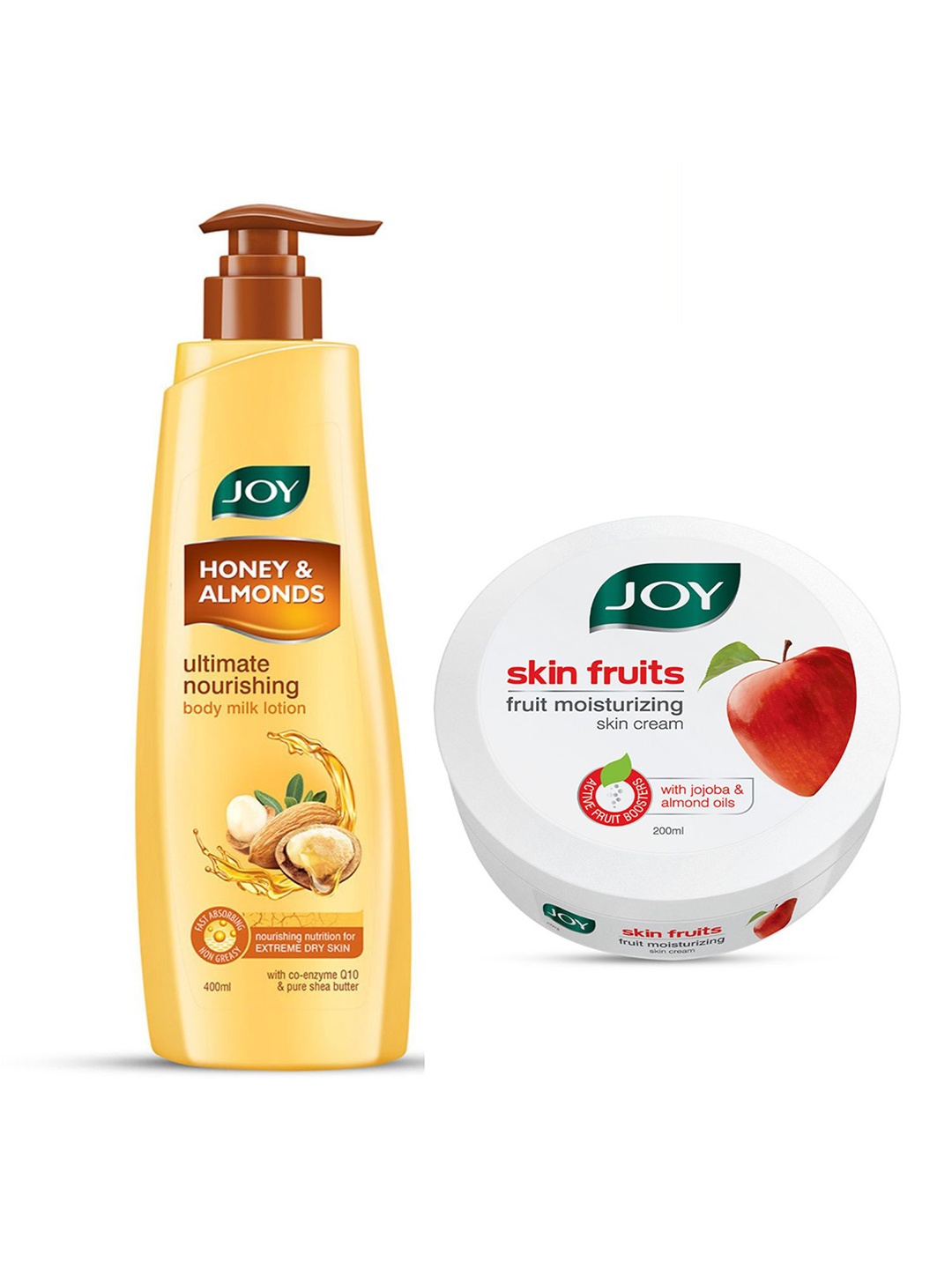 

JOY Set of 2 Honey Almond Body Milk Lotion 400ml & Moisturizing Skin Cream 200ml, Yellow