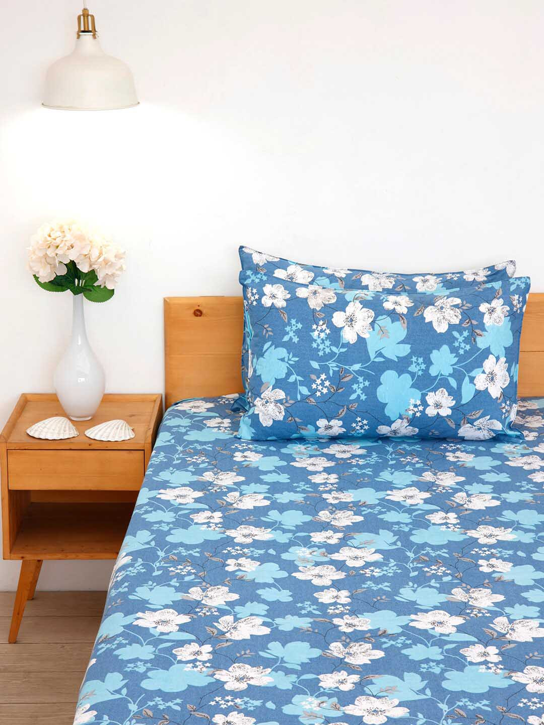 

Ariana Blue & White Floral 144 TC Single Bedsheet with 2 Pillow Covers