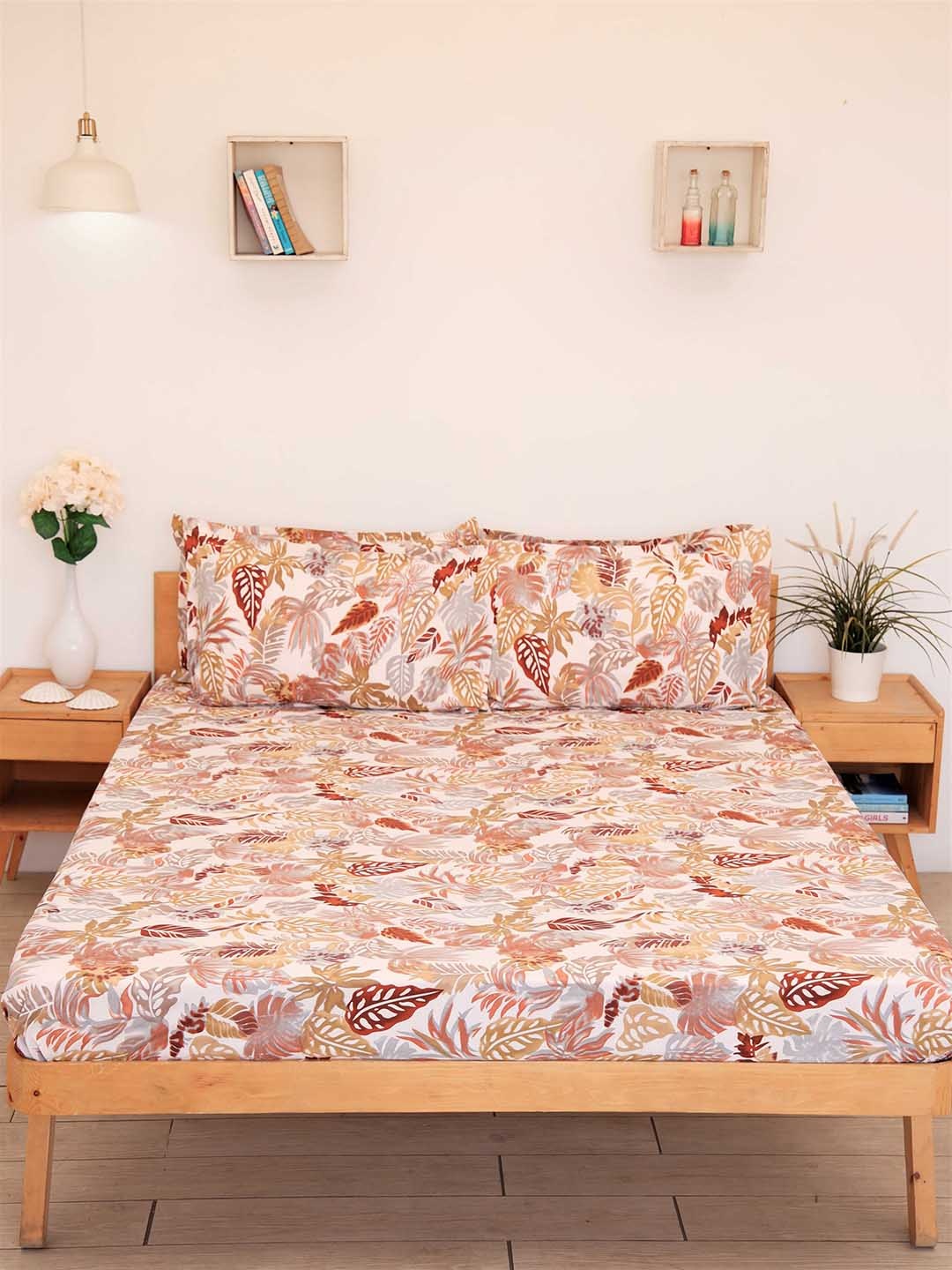 

Ariana Beige & Grey Floral 152 TC Queen Bedsheet with 2 Pillow Covers