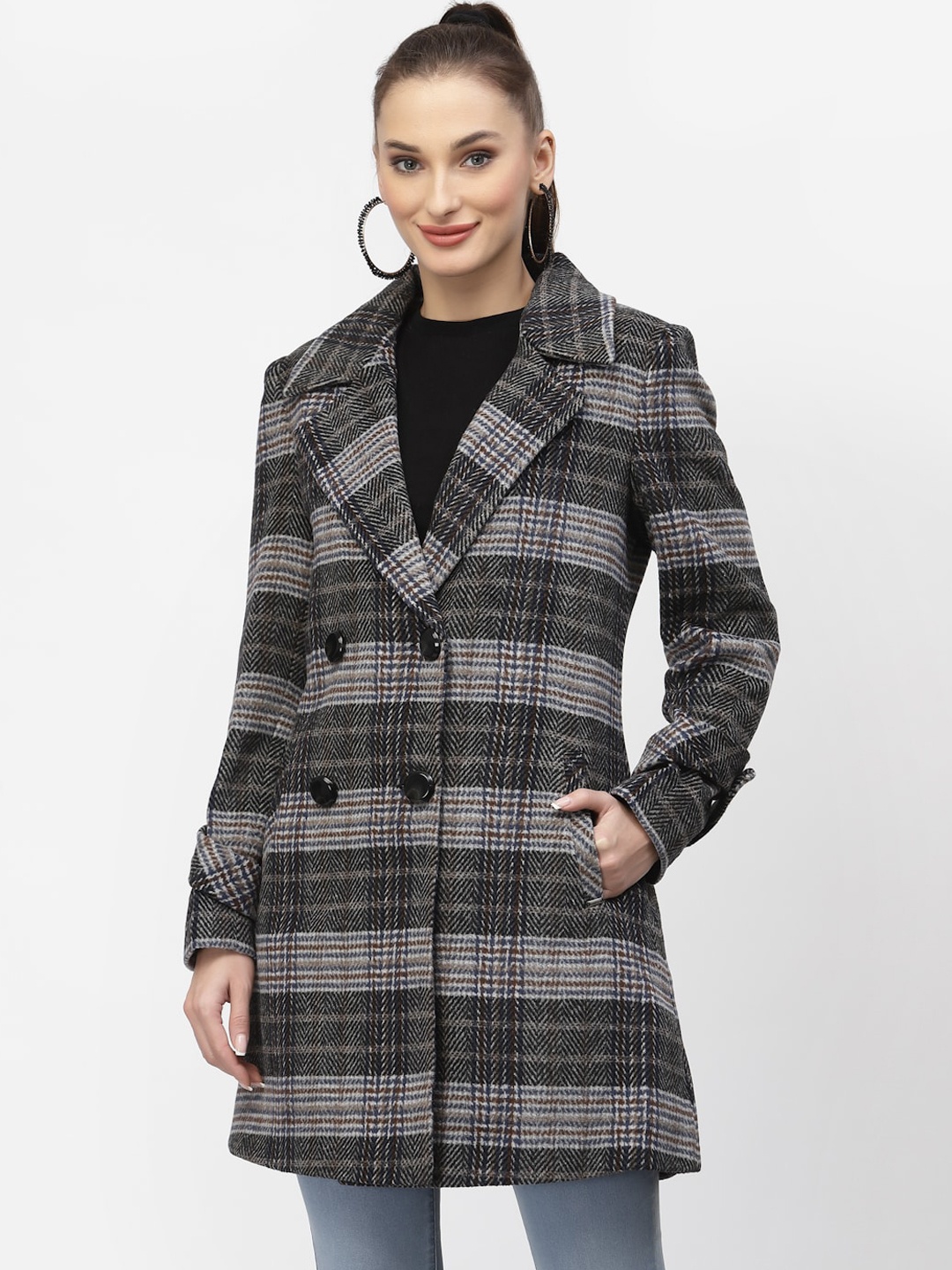 

Juelle Women Checked Over Coat, Grey