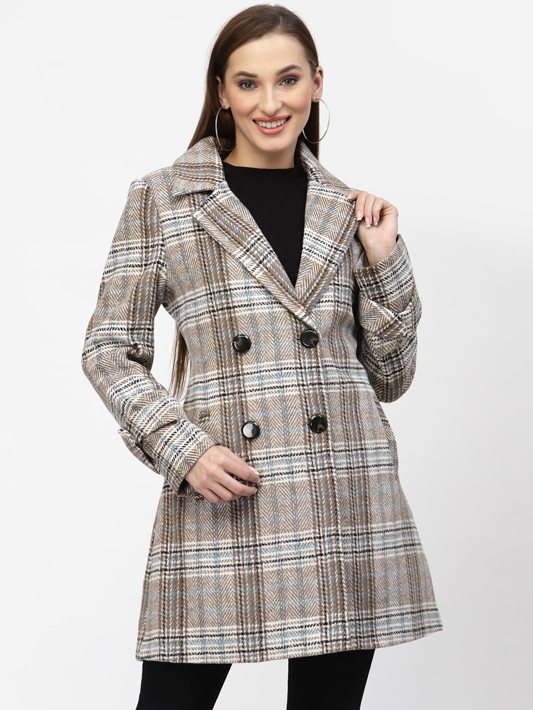 

Juelle Women Checked Double-Breasted Overcoat, Brown