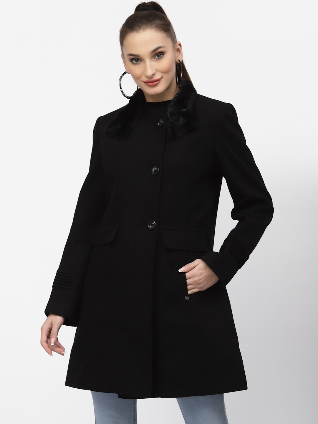 

Juelle Women Solid Overcoat, Black
