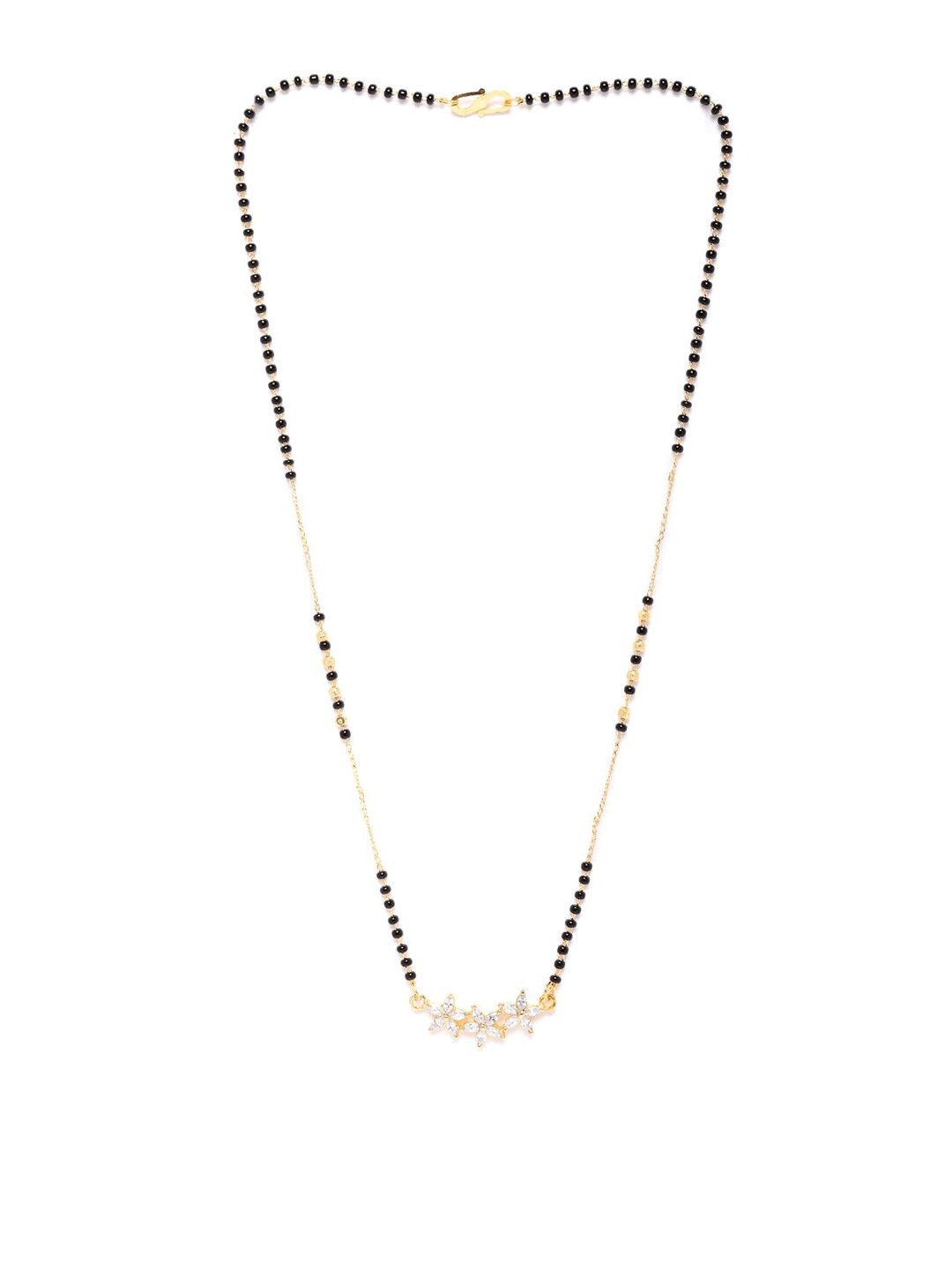 

JEWELS GEHNA Gold-Plated AD Studded & Beaded Floral Shaped Mangalsutra