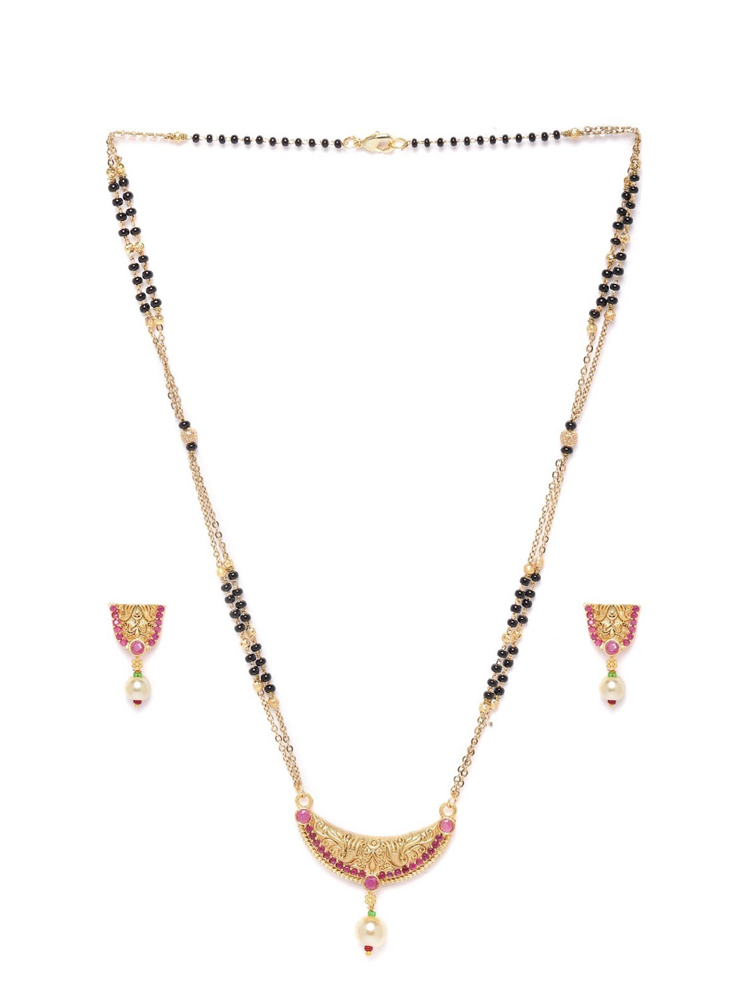 

JEWELS GEHNA Gold-Plated Stone-Studded & Beaded Mangalsutra