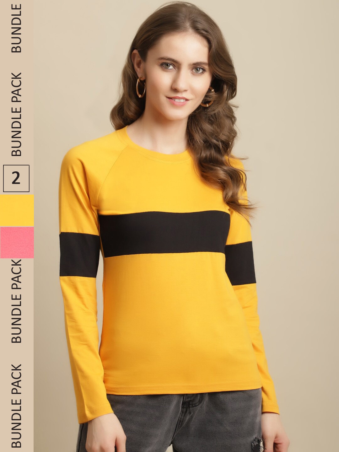 

Fabflee Women Pack of 2 Colourblocked Cotton T-shirt, Yellow