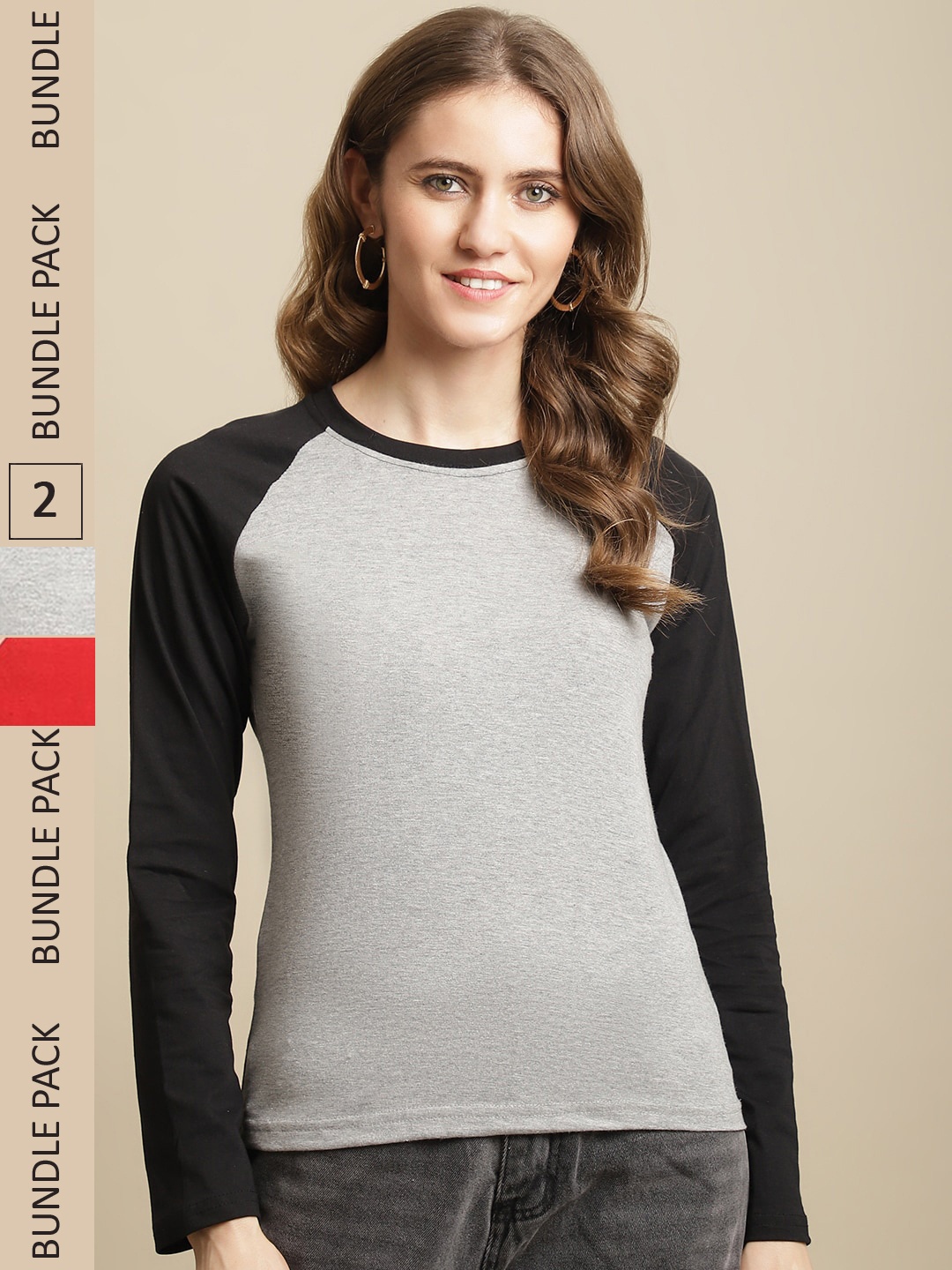 

Fabflee Women Pack of 2 Colourblocked Cotton T-Shirt, Grey