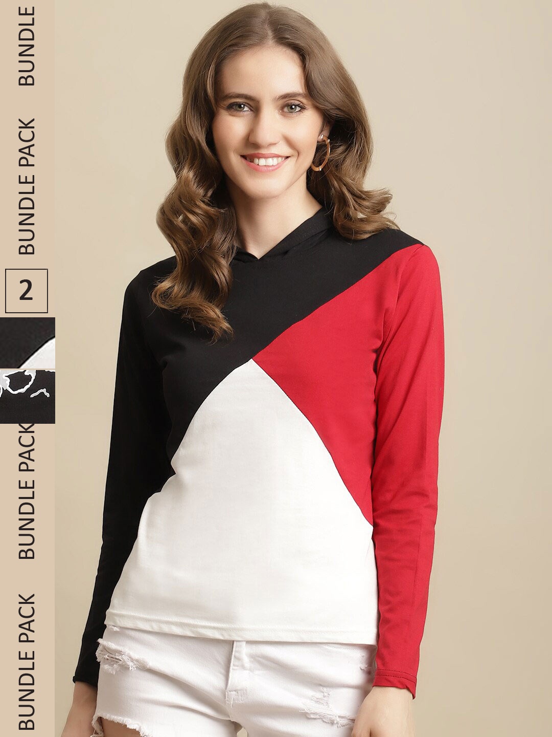 

Fabflee Women Pack Of 2 Colourblocked Cotton T-shirt, Black