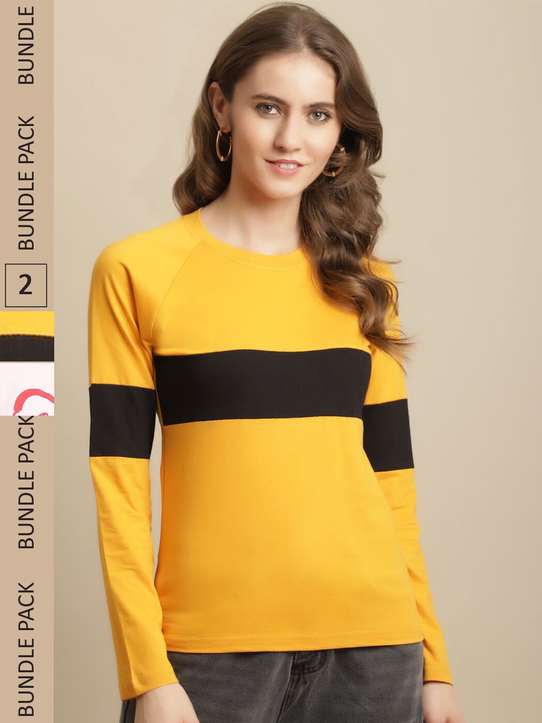 

Fabflee Women Pack of 2 Colourblocked Cotton T-shirt, Yellow
