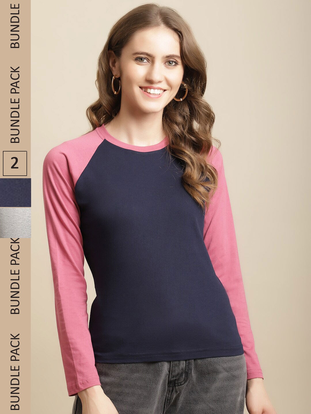 

Fabflee Women Pack Of 2 Colourblocked Cotton T-shirt, Pink