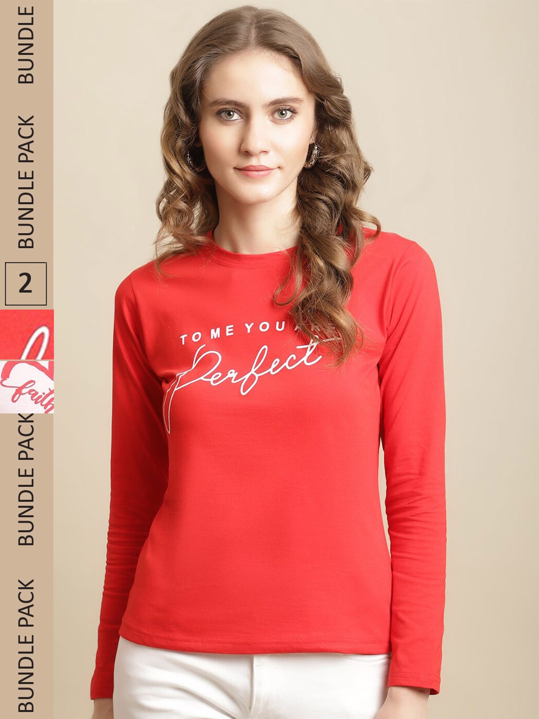 

Fabflee Women Pack of 2 Cotton T-shirt, Red
