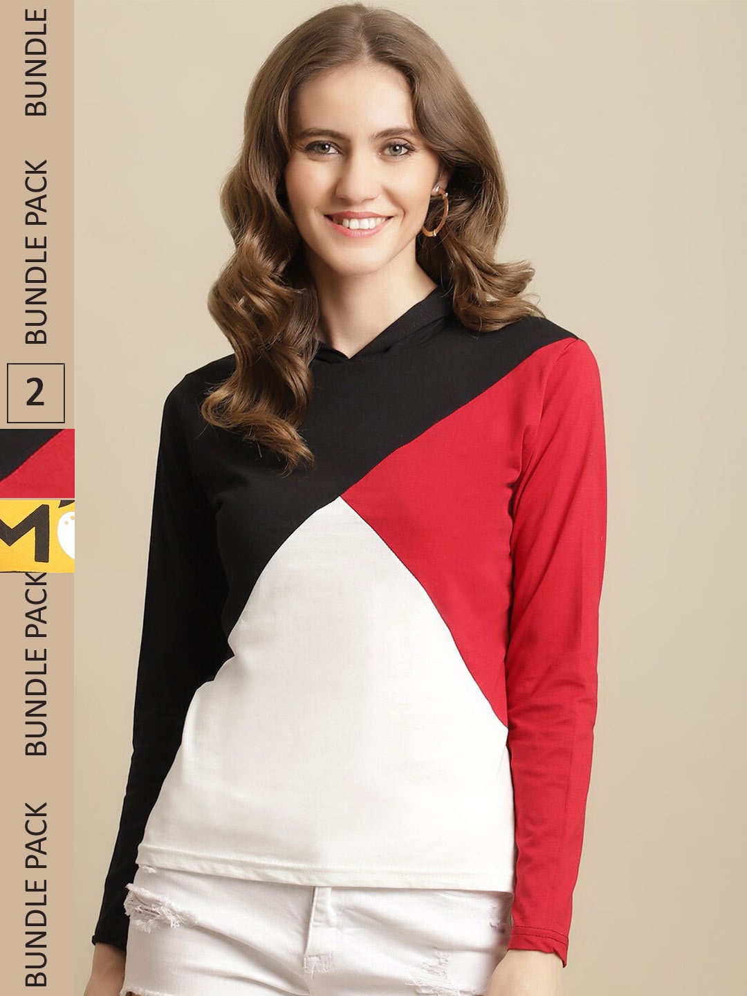 

Fabflee Women Pack Of 2 Colourblocked Cotton T-shirts, Black