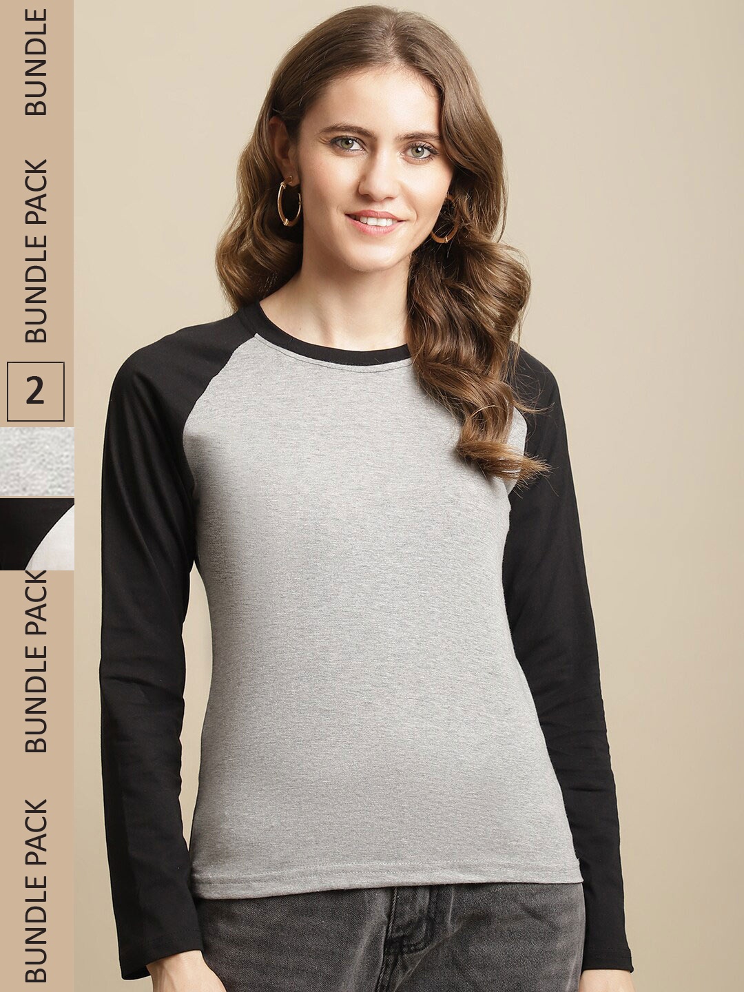 

Fabflee Women Pack Of 2 Colourblocked Cotton T-shirts, Grey