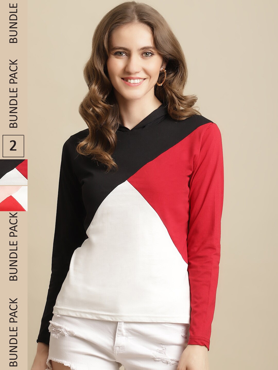 

Fabflee Women Pack Of 2 Colourblocked Cotton T-shirts, Black