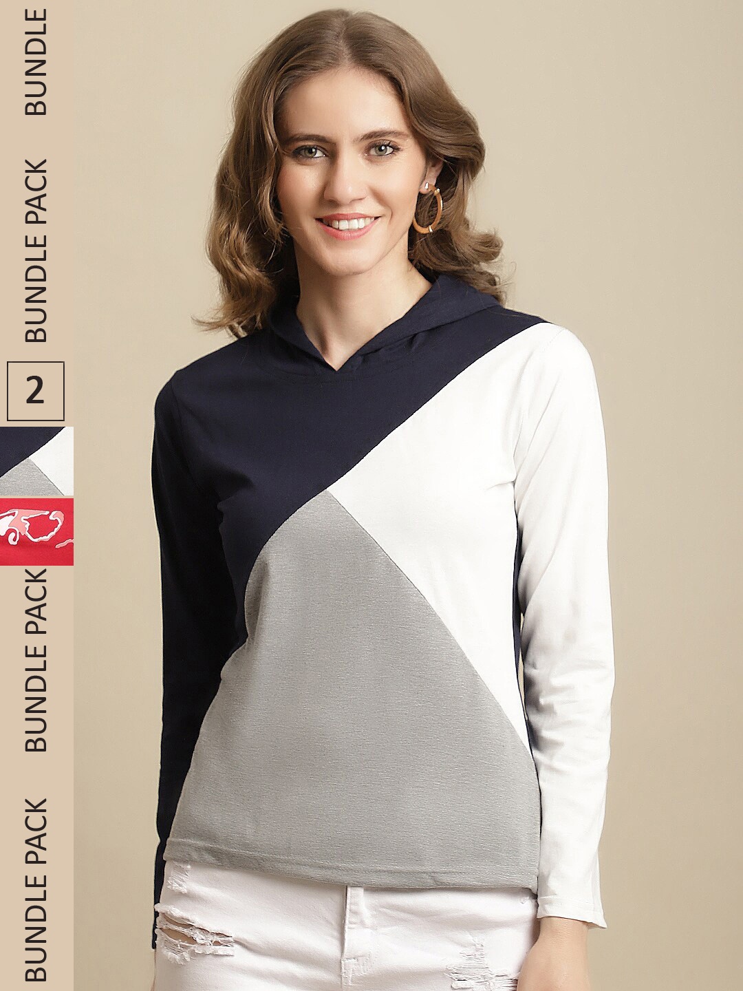 

Fabflee Women Pack Of 2 Colourblocked Cotton T-shirts, Grey