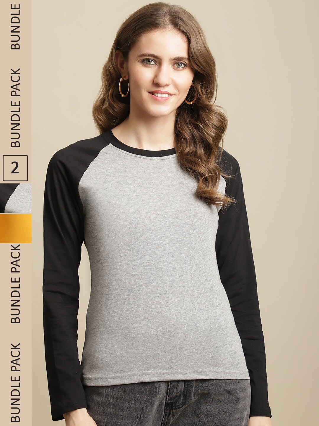 

Fabflee Women Pack Of 2 Colourblocked Cotton T-shirts, Grey