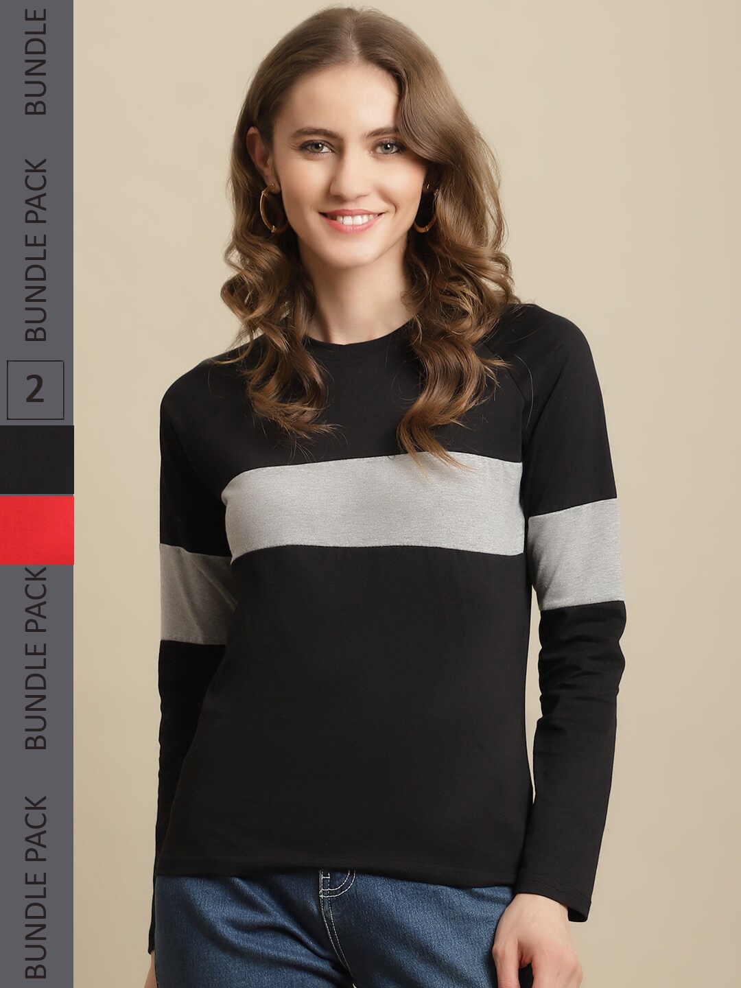 

Fabflee Pack of 2 Round Neck Cotton T-shirt, Black