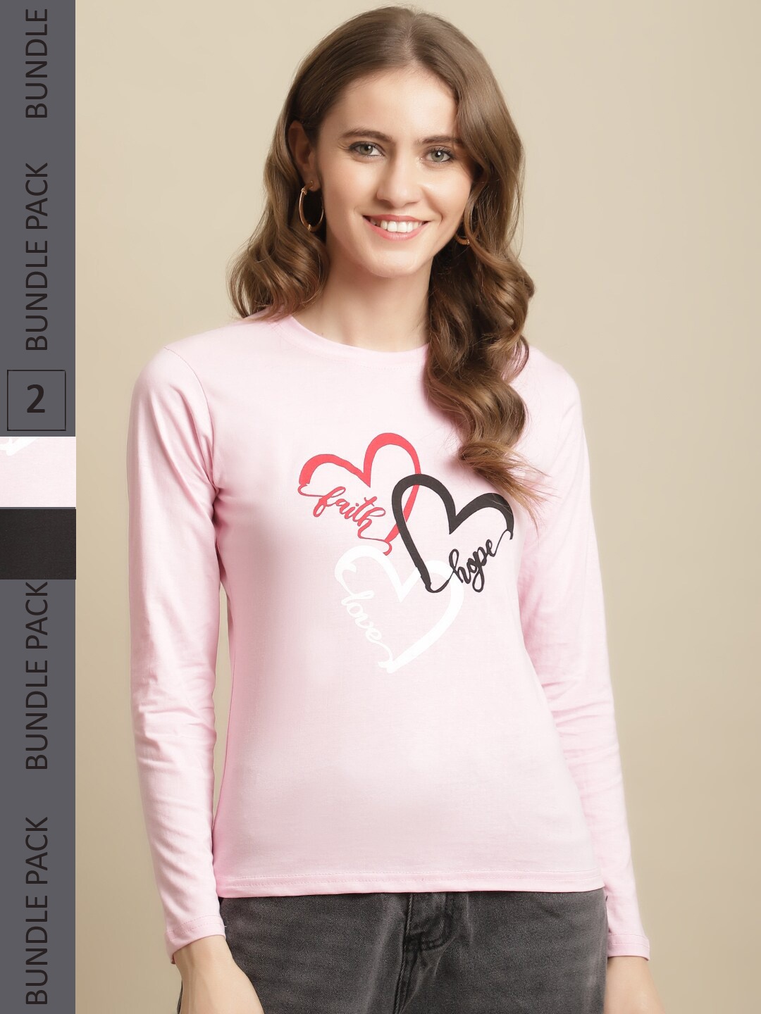 

Fabflee Pack of 2 Printed Round Neck Cotton T-shirt, Pink