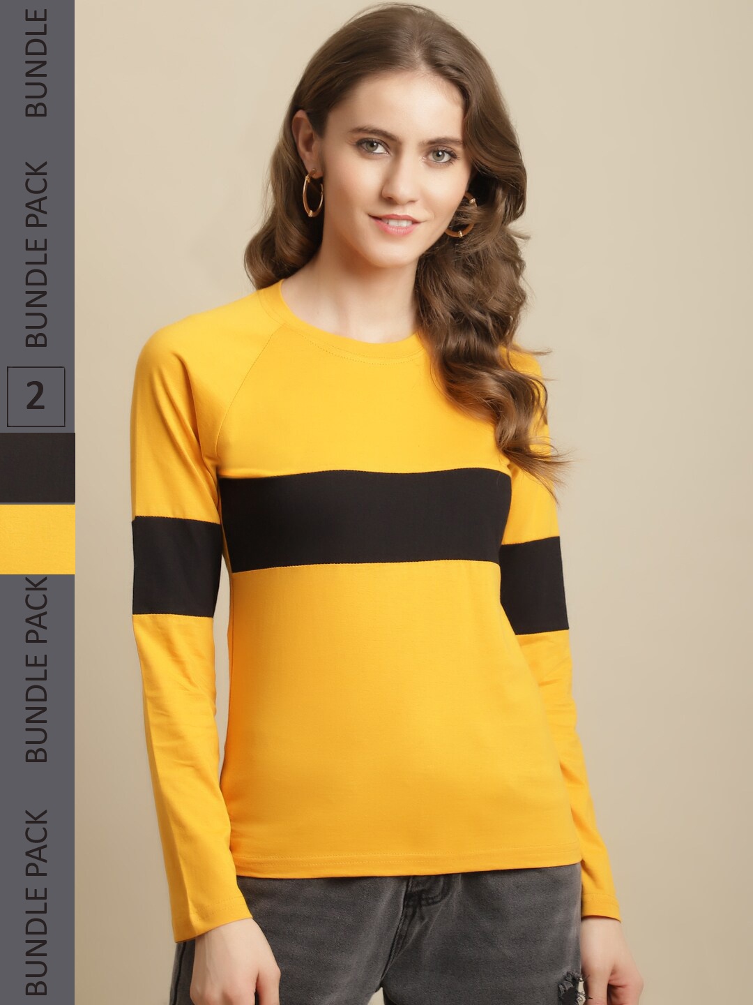 

Fabflee Pack of 2 Round Neck Cotton T-shirt, Mustard