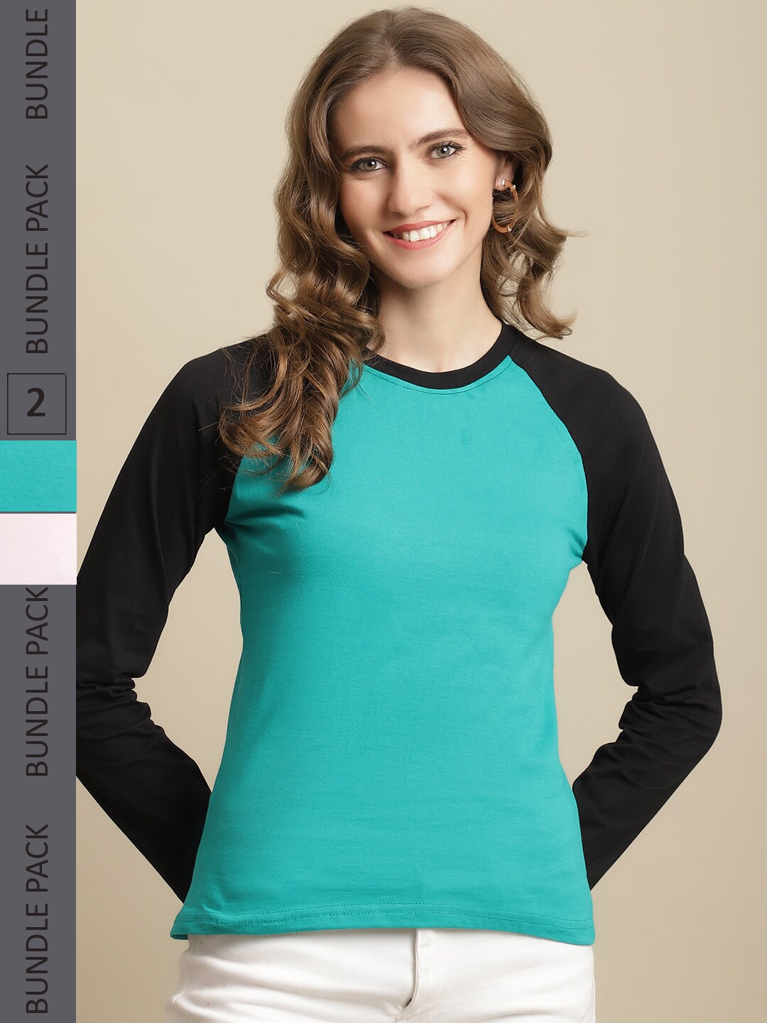 

Fabflee Pack of 2 Round Neck Cotton T-shirt, Sea green