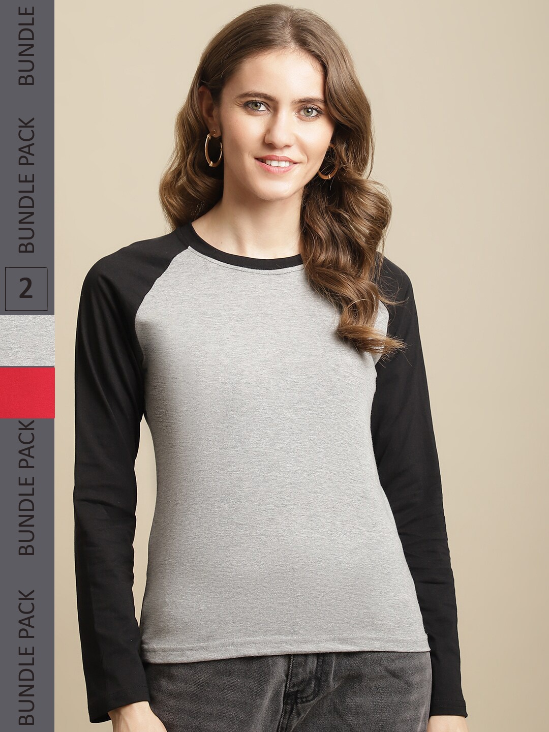 Fabflee Pack of 2 Round Neck Cotton T-shirt, Grey