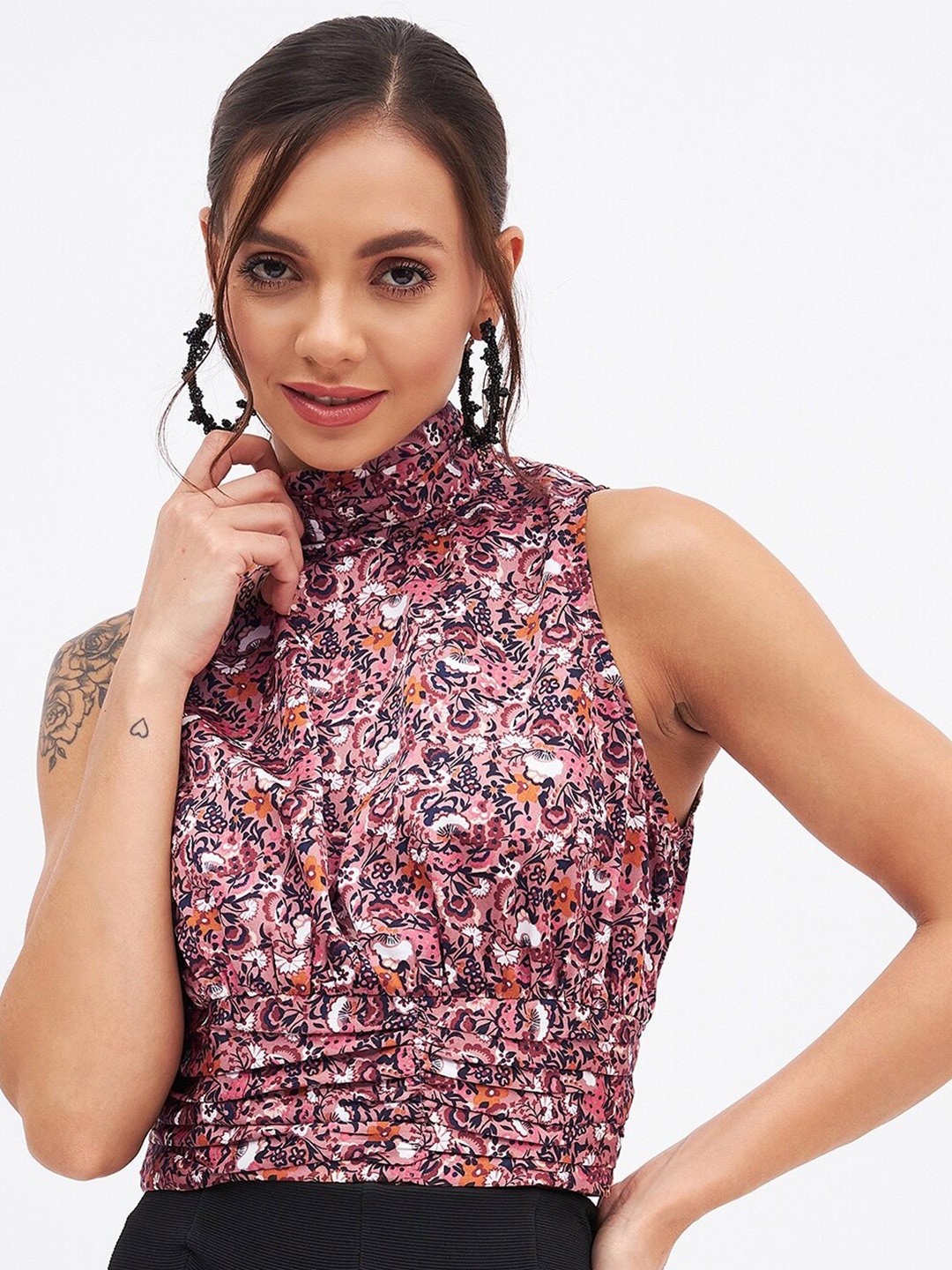

Kibo Floral Printed Cinched Waist Top, Pink