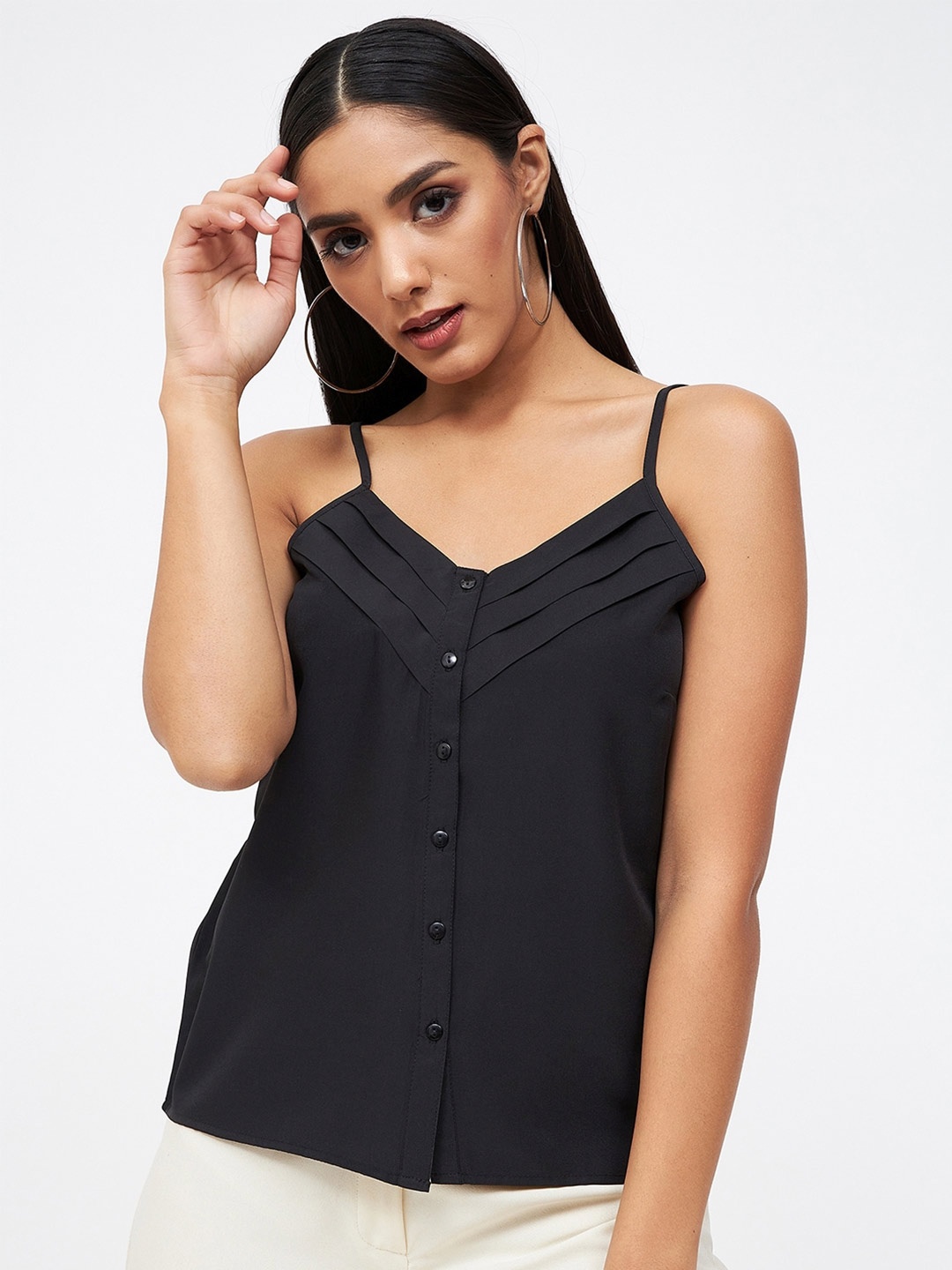 

Kibo Shoulder Strap Crepe Top, Black