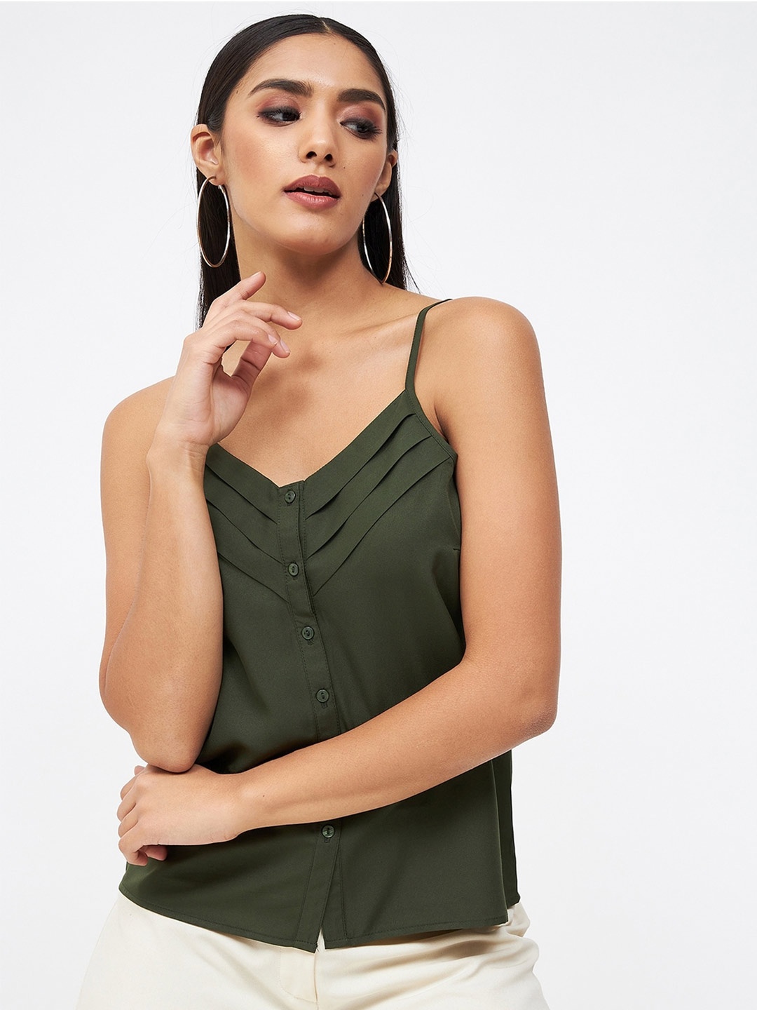 

Kibo Shoulder Strap Crepe Top, Olive