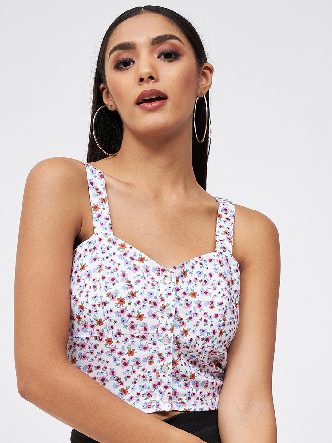 

Kibo Floral Print Crop Top, White