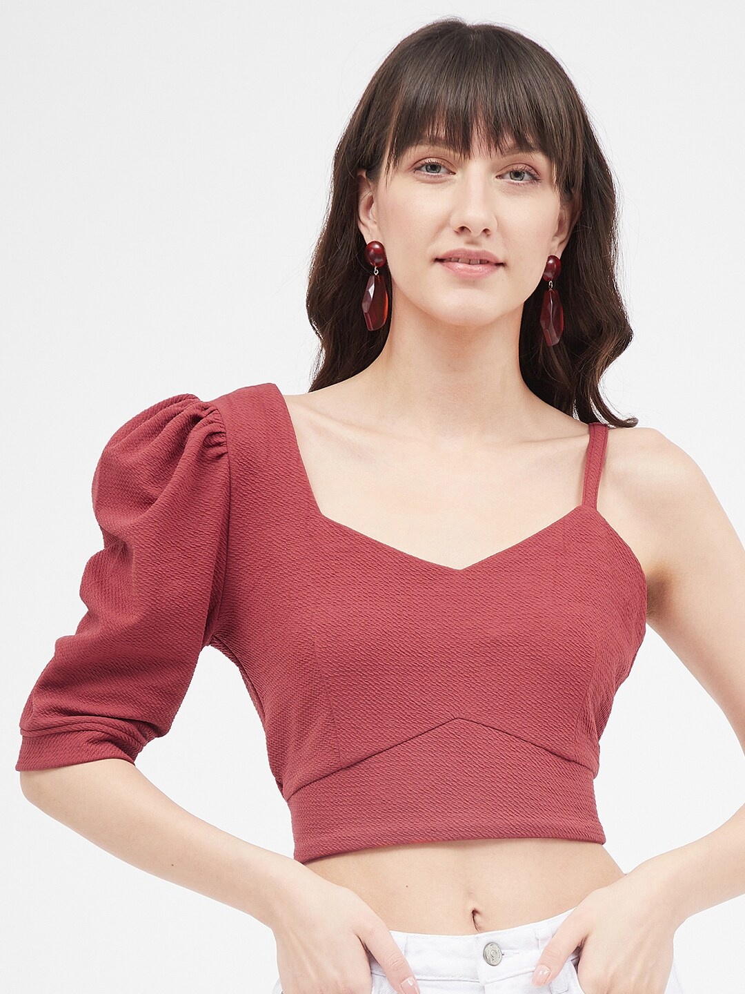 

Kibo One Shoulder Crop Top, Rust