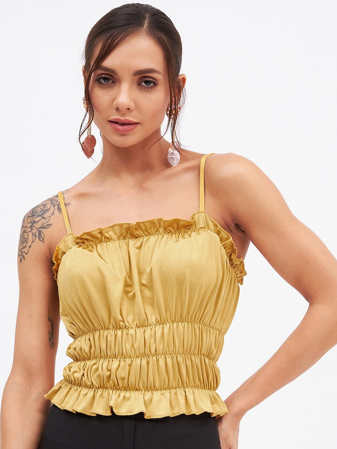 

Kibo Cinched Waist Crop Top, Mustard