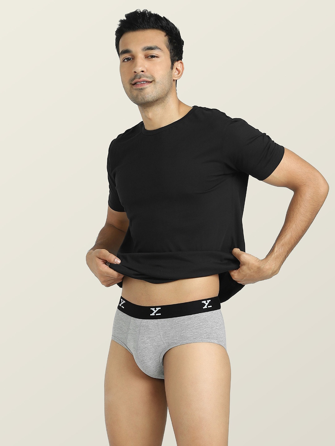 

XYXX Men Solid ACE IntelliSoft Modal Light Grey Basic Brief, Grey melange