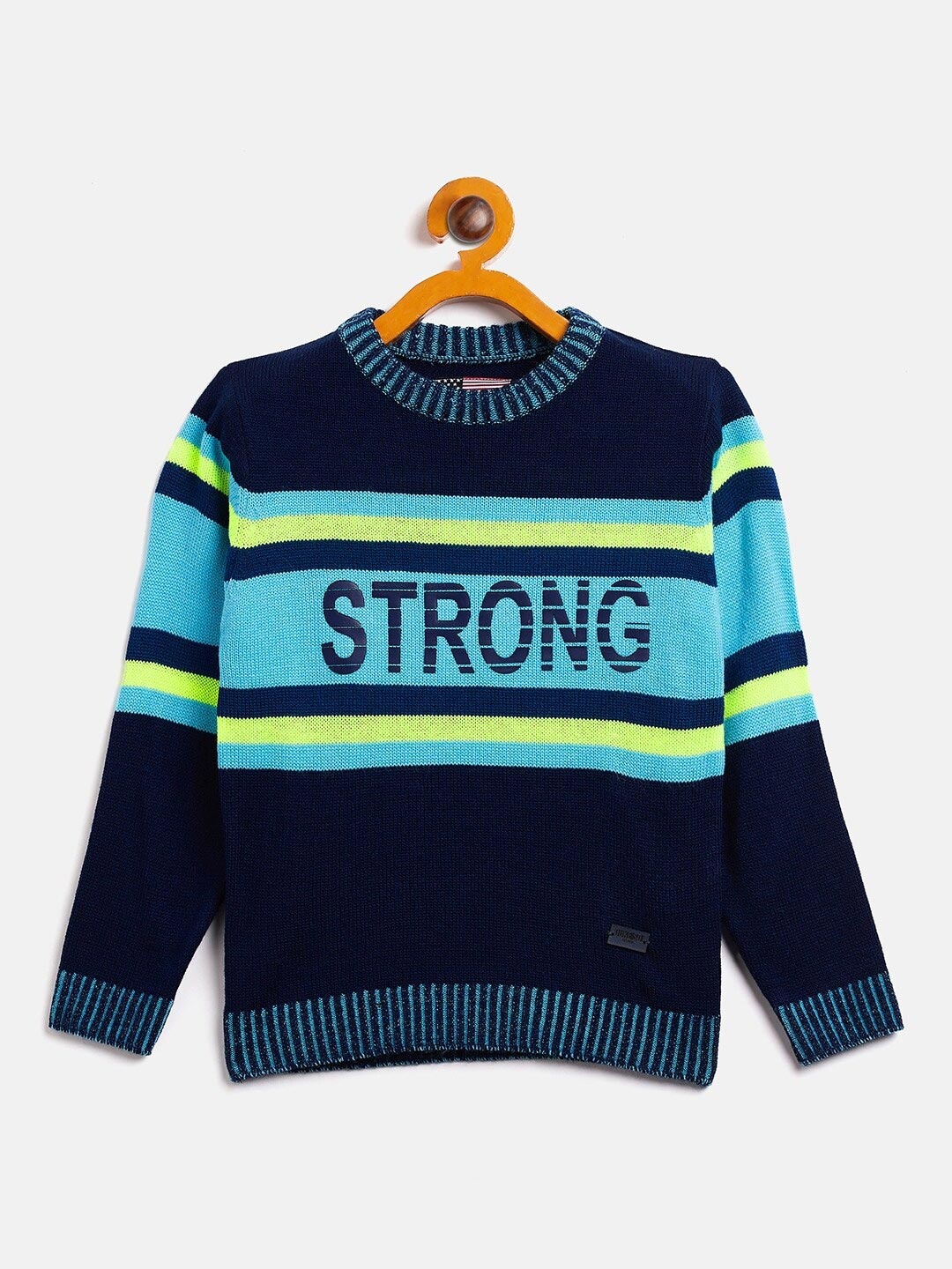 

Duke Boys Round Neck Colourblocked Printed Acrylic Pullover, Navy blue