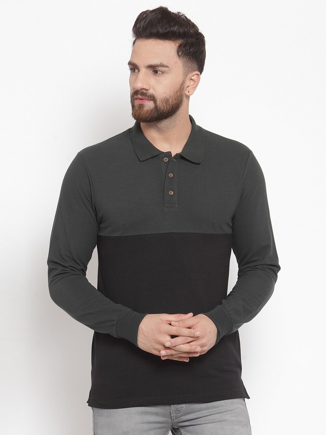 

Kalt Men Colourblocked Polo Collar T-shirt, Green