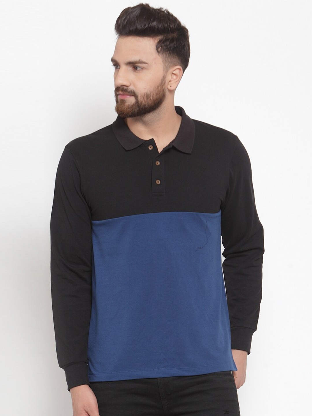 

Kalt Men Colourblocked Polo Collar T-shirt, Blue