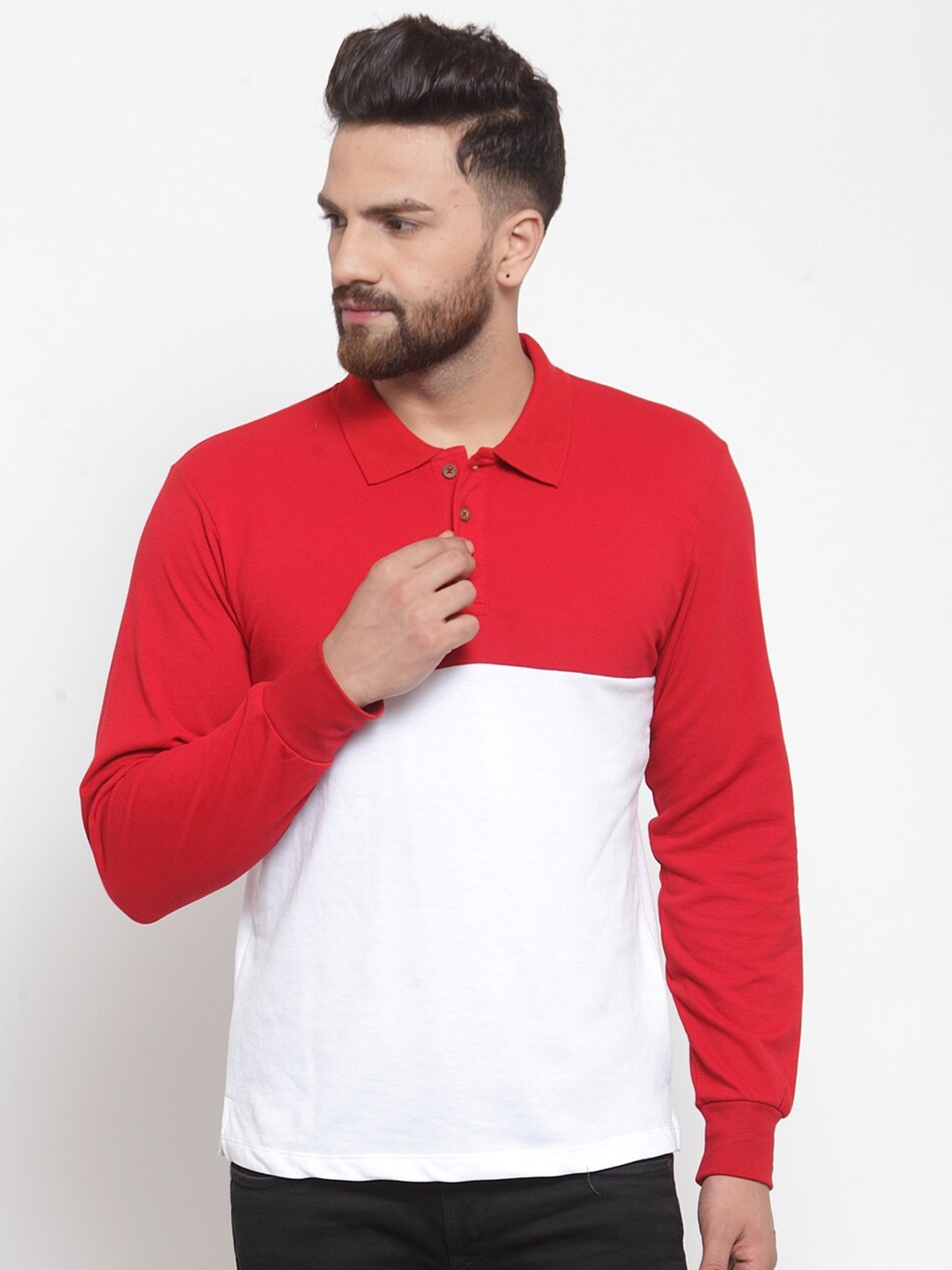 

Kalt Men Colourblocked Polo Collar Cotton T-shirt, White