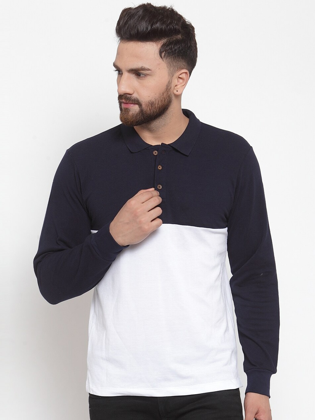 

Kalt Men Colourblocked Polo Collar T-shirt, Navy blue