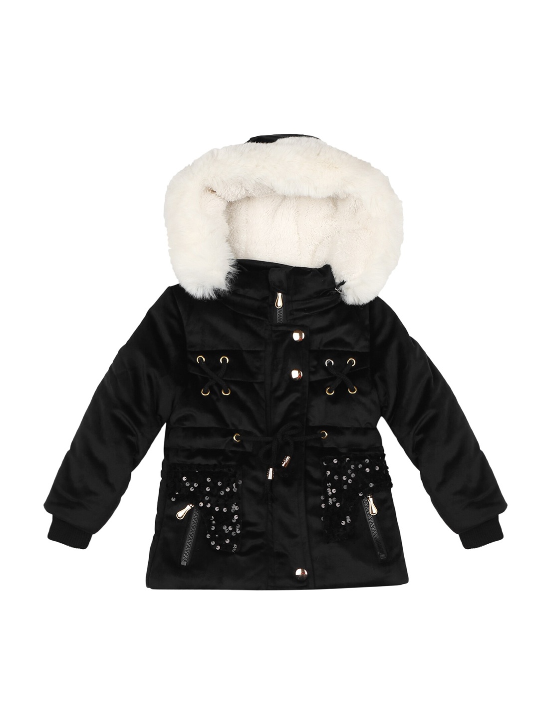 

mothercare Girls Sequinned Embellished Longline Parka Jacket, Black