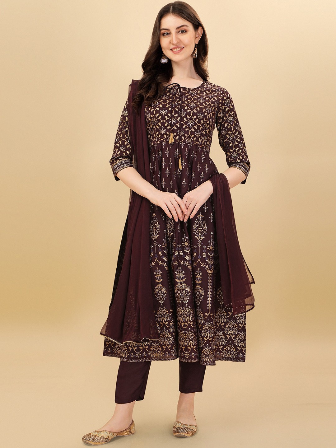 

Berrylicious Women Ethnic Motifs Printed Pleated Kurta with Trousers & Dupatta, Magenta