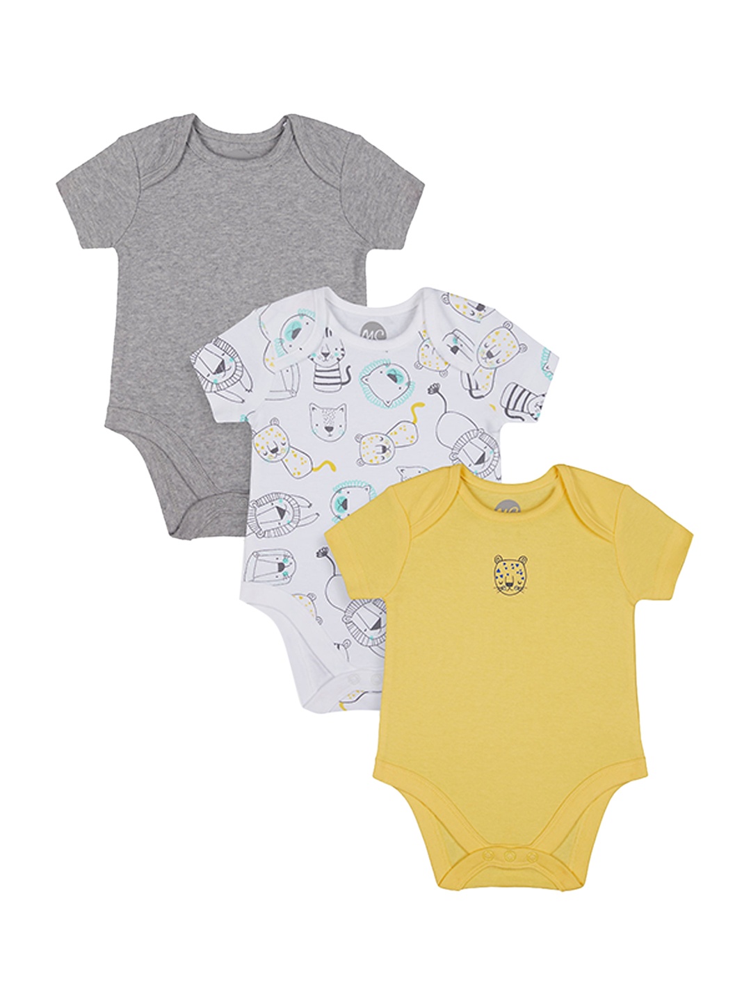 

mothercare Infants Boys Pack Of 3 Printed Cotton Bodysuits, Grey