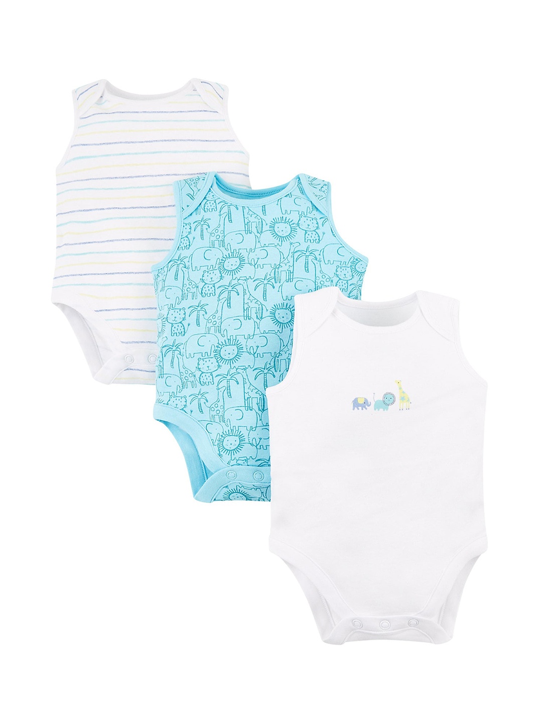 

mothercare Infant Boys Pack Of 3 Printed Cotton Bodysuits, Blue