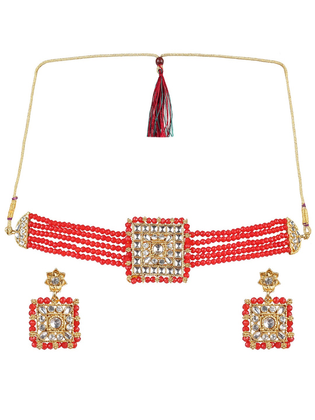 

MAD CLUB Gold-Plated Stone-Studded & Beaded Jewellery Set