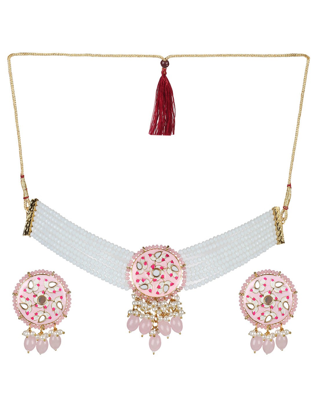 

MAD CLUB Gold-Plated & Crystal Beaded Multi-Strand Meenakari Jewellery Set