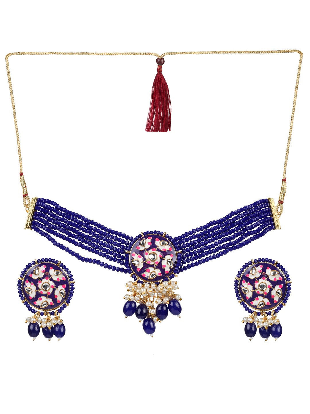 

MAD CLUB Women Gold-Plated Crystal Beaded Necklace and Earrings, Blue