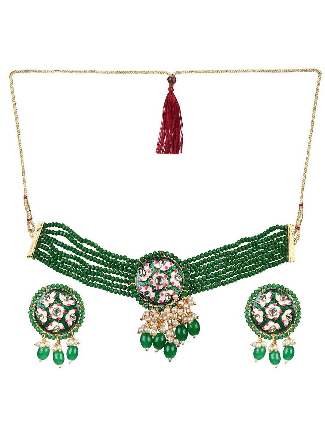 

MAD CLUB Women Gold-Plated Crystal Beaded Necklace and Earrings, Green
