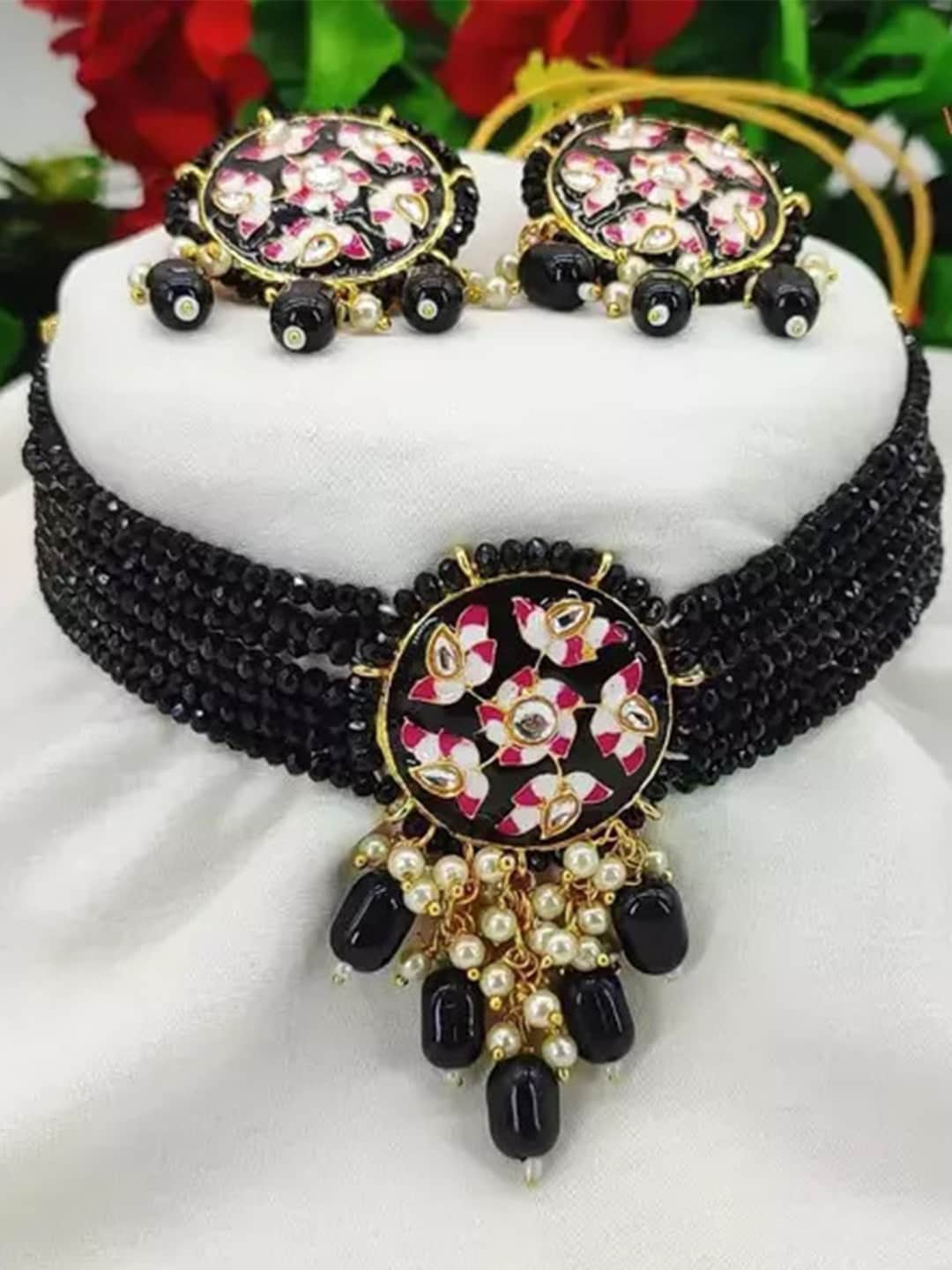 

MAD CLUB Gold-Plated Stone Studded & Beaded Jewellery Set