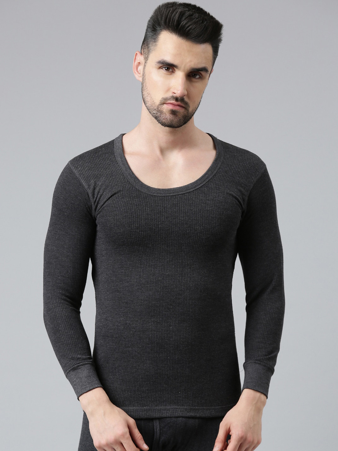 

DIXCY SCOTT Men Ribbed Thermal Top, Grey