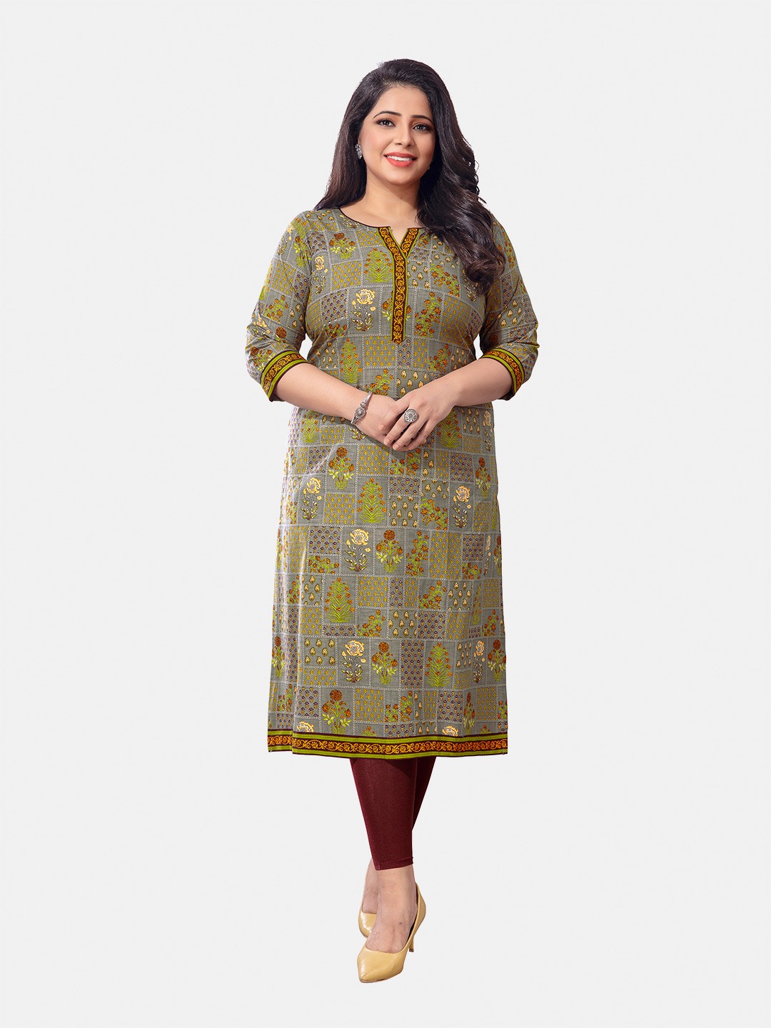 

Jevi Prints Women Plus Size Ethnic Motifs Printed Pure Cotton Kurta, Grey